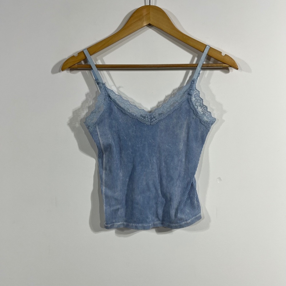 rue21 Y2K Preppy Coquette Boho Ribbed Lace Trim Cami Top Womens Medium Festival